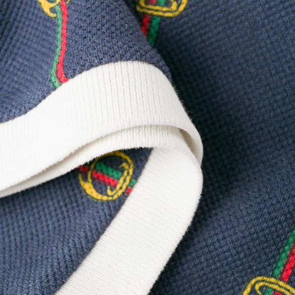 Gucci Horse-bit Chain Print Polo Shirt in Blue - Picture 6 of 7